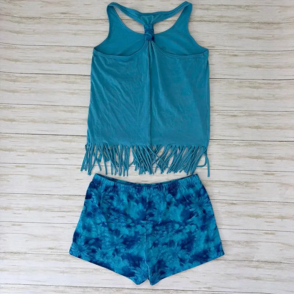 Justice blue tie dye set with mermaid graphic and text